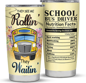School Bus Driver Tumbler, Bus Driver Appreciation Gifts, 20Oz Stainless Steel Tumbler School Bus