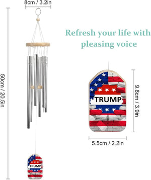 USA Flag and Trump Classic Wind Chimes for outside Memorial Home Garden Patio Decor Gifts for Mom
