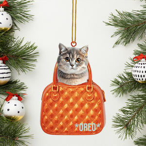 Cat Peeking Through A Tiny Purse Ornament, Personalized Shape Ornaments, Family Gifts, Christmas Ornament