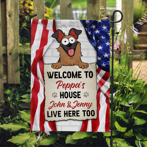 Welcome To The Dog House Pop Eyed Version, Personalized Garden Flags, Gift For Dog Lovers