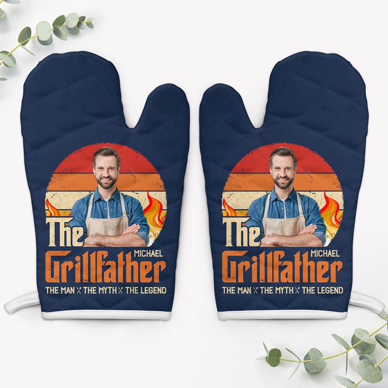 The GrillFather The Man The Myth The Legend, Personalized Oven Mitt, Father's Day Gifts, Custom Photo