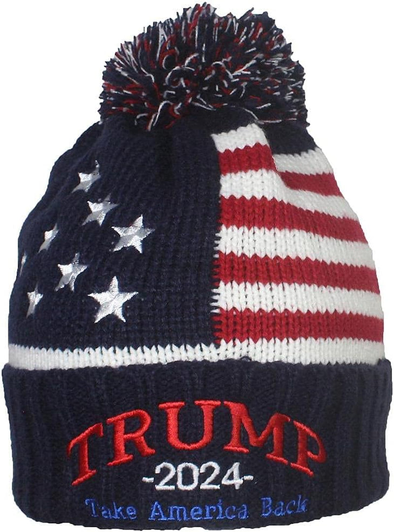 US Flag Embroidered Trump Beanie, Gift For Trump Fans, Election 2024
