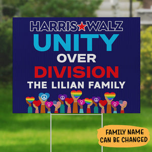 Harris Walz Unity Over Division, Personalized Yard Sign, Kamala Harris Sign, Election 2024