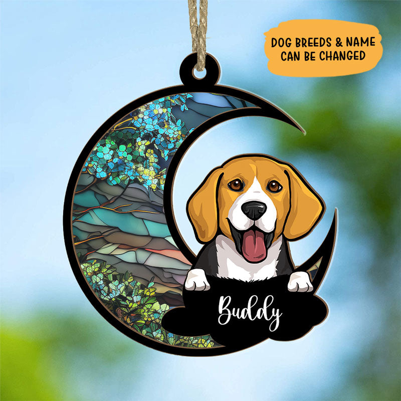 Peeking Dog Suncatcher, Personalized Suncatcher Ornament, Car Hanger