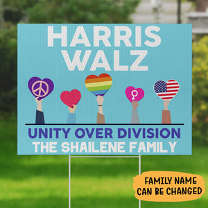 Harris Walz Unity Over Division, Personalized Yard Sign, Kamala Harris Sign, Election 2024