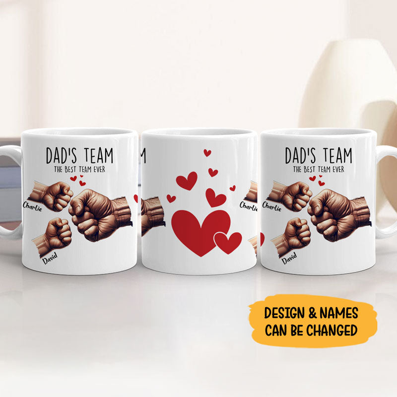 Dad Fist Bump Dad's Team, Personalized Coffee Mug, Father's Day Gift