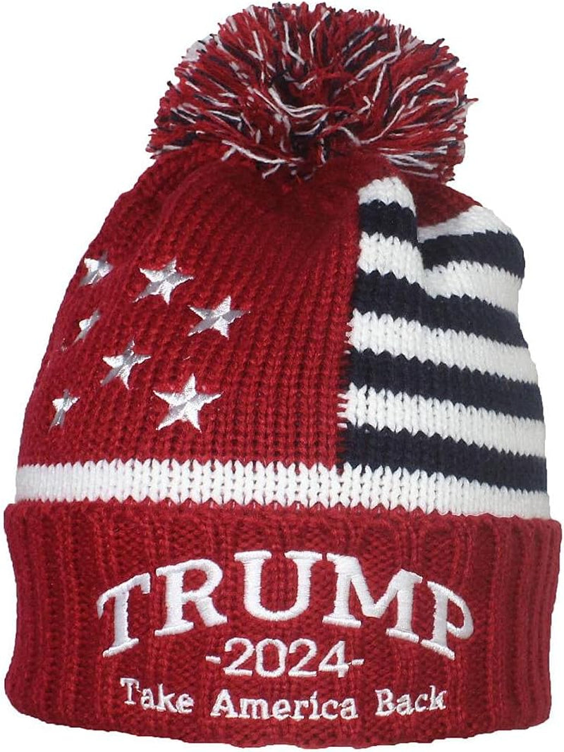 US Flag Embroidered Trump Beanie, Gift For Trump Fans, Election 2024