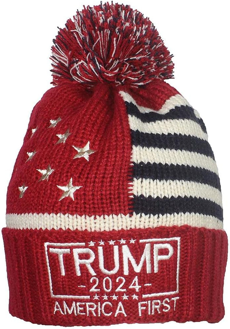 US Flag Embroidered Trump Beanie, Gift For Trump Fans, Election 2024