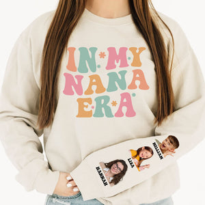 In My Mom Era, Personalized Sweatshirt With Sleeve Imprint, Custom Gifts For Mother's Day