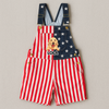 Custom American-Flag Denim Short Overalls, Dog And Name Clipart, Stars & Stripes Panels, Brass Hardware, July 4th, 250 Years Of America