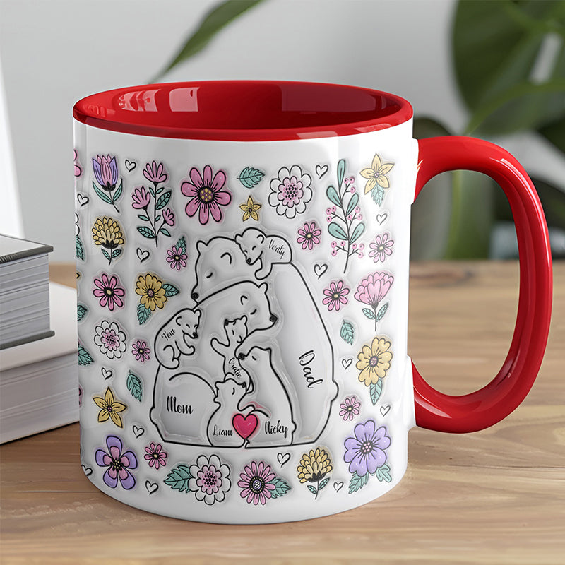 Personalized Bear Family Mug, 3D Inflated Effect, Custom Bear Coffee Mug, Family Names Mug, Gift for Mom Dad, Up to 5 Kids