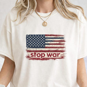 Stop War USA Flag Graphic Shirt – Peace Protest Statement Tee Crewneck Sweatshirt