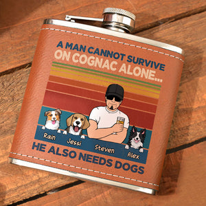 A Man Cannot Survive On Drink Alone, Personalized Leather Flask, Father's Day Gifts