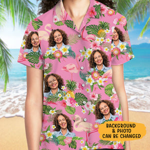 Flamingo Hawaiian Pattern, Personalized Hawaiian Shirt, Custom Photo