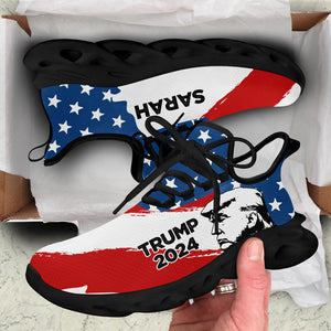 Trump Face US Flag MaxSoul Shoes, Personalized Trump Sneakers, Trump Shoes, Election 2024