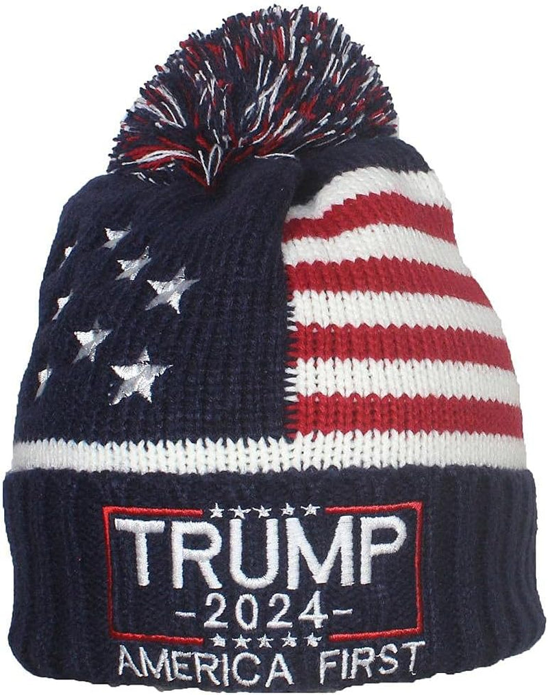 US Flag Embroidered Trump Beanie, Gift For Trump Fans, Election 2024