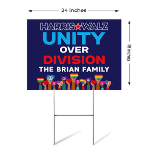 Harris Walz Unity Over Division, Personalized Yard Sign, Kamala Harris Sign, Election 2024