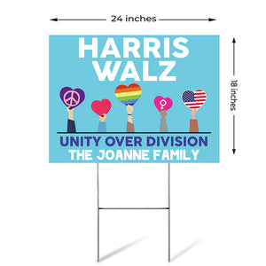 Harris Walz Unity Over Division, Personalized Yard Sign, Kamala Harris Sign, Election 2024