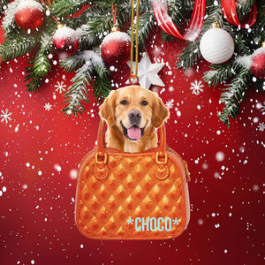 Dog Peeking Through A Tiny Purse Ornament, Personalized Shape Ornaments, Family Gifts, Christmas Ornament