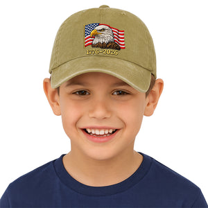 Patriotic Bald Eagle 1776-2026 Faux Embroidery Print Printed Vintage Cotton Washed Cap