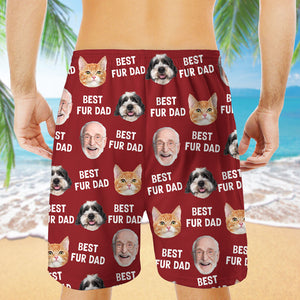 Best Dad Mom Custom Face, Personalized Beach Shorts, Gift For Pet Lovers, Custom Photo