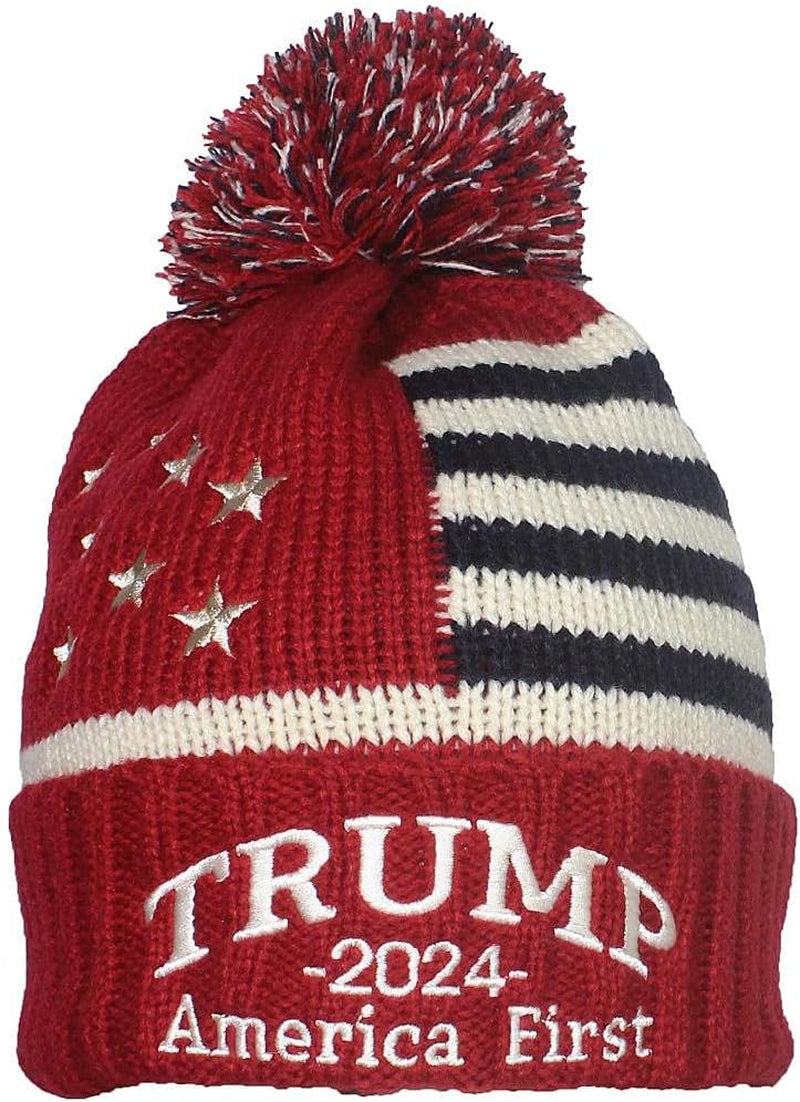 US Flag Embroidered Trump Beanie, Gift For Trump Fans, Election 2024