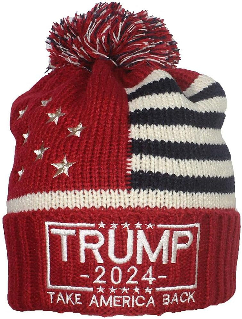 US Flag Embroidered Trump Beanie, Gift For Trump Fans, Election 2024