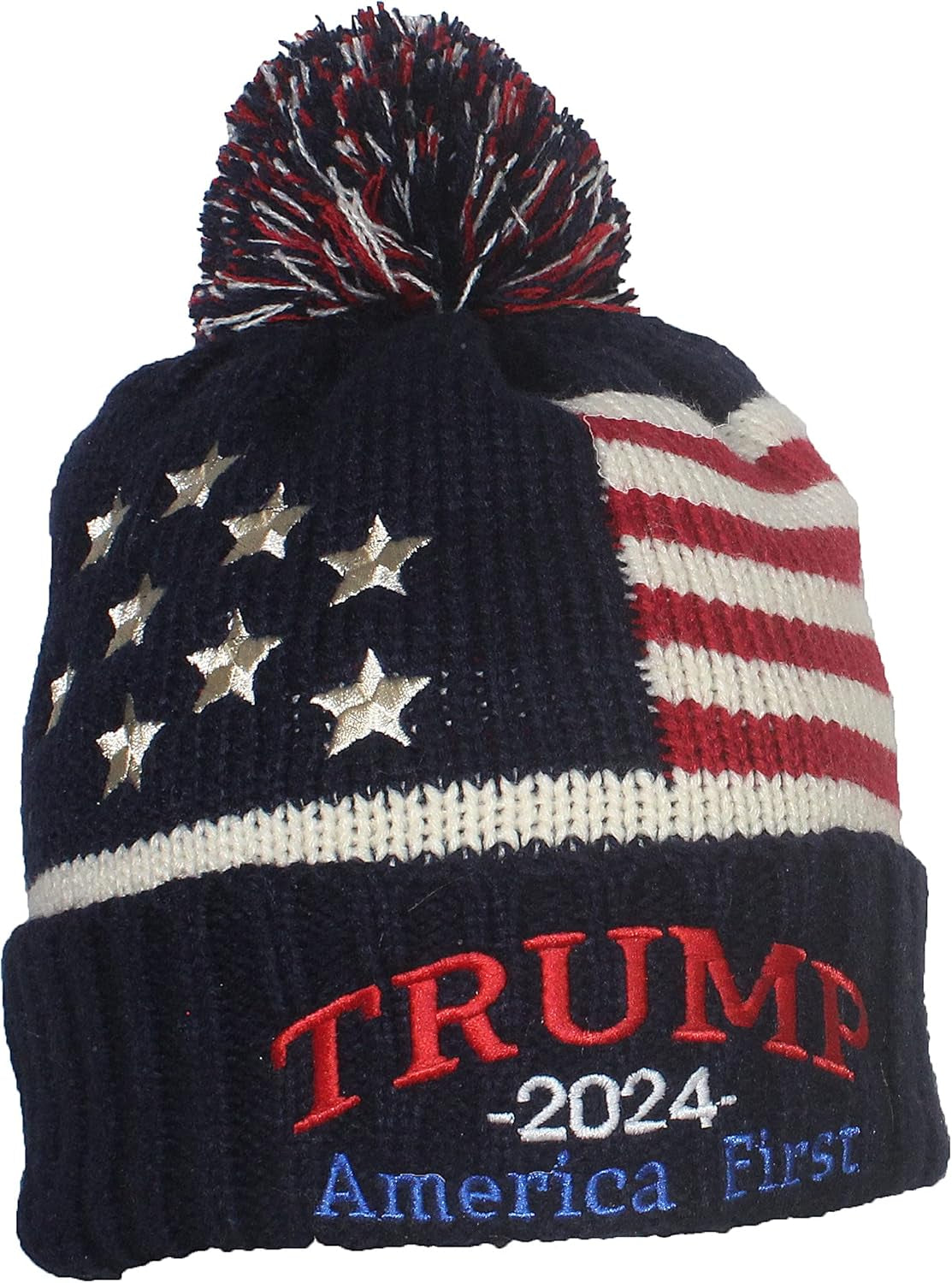 US Flag Embroidered Trump Beanie, Gift For Trump Fans, Election 2024