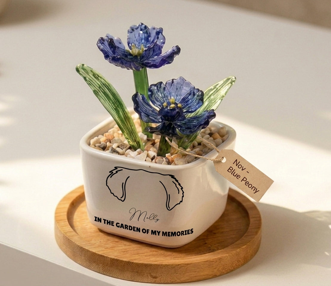 Personalized Dog Loss Gifts, "In Garden Of Memories" Planter, Pet Memorial, Custom Design & Birth Month Flower