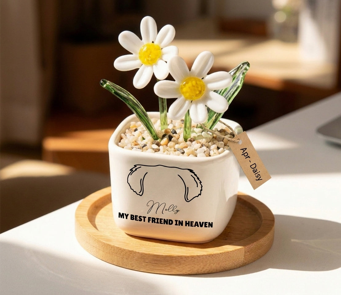 Personalized Dog Loss Gifts, "Best Friend In Heaven" Planter, Pet Memorial, Custom Design & Birth Month Flower