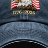 Eagle And American flag "1776β2026" Washed Baseball Cap, Faux Embroidery, Printed Vintage Cotton Twill