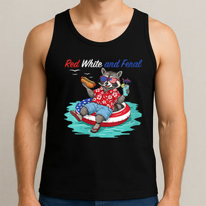 Red White And Feral Racoon Uncle Sam Clothing T-Shirt Tank Top, July 4th Shirt, Personalized T-Shirt Tank Top, Funny Shirt