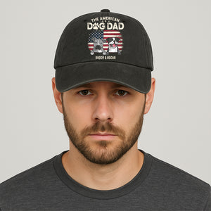 The American Dog Dad Dog Mom Dark Hat, Printed Vintage Cotton Washed Cap, Gifts For Pet Lovers, Custom Photo