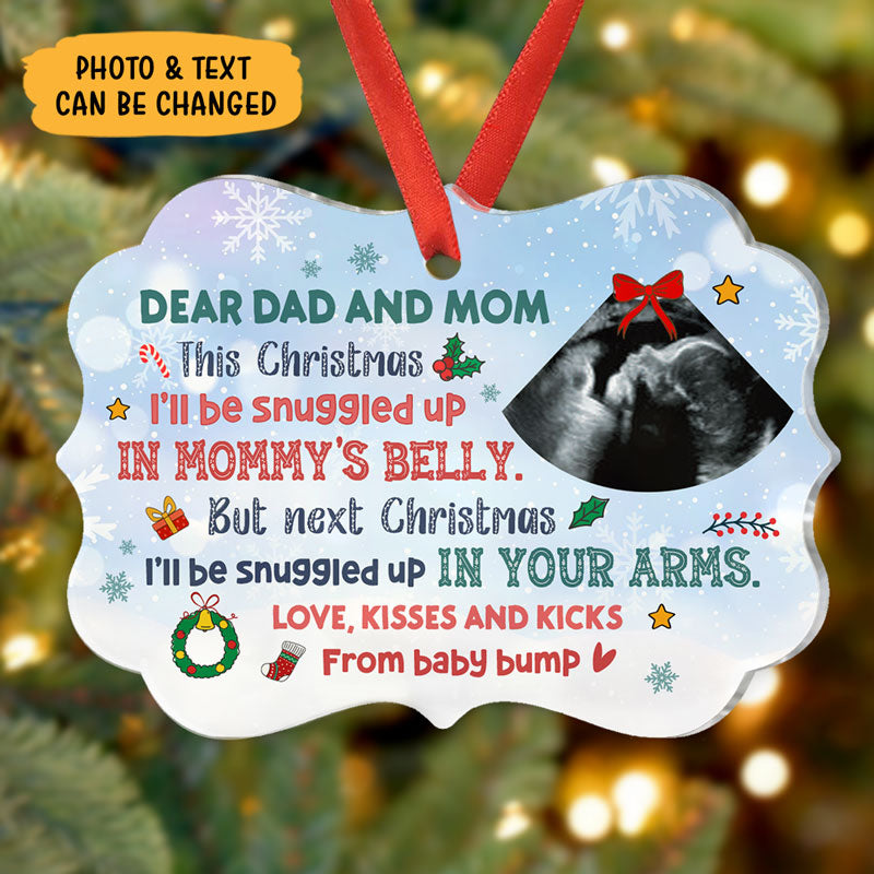 I'll Be Snuggled Up In Your Arms, Personalized Shape Ornaments, Custom Photo Gifts for Expecting Dads