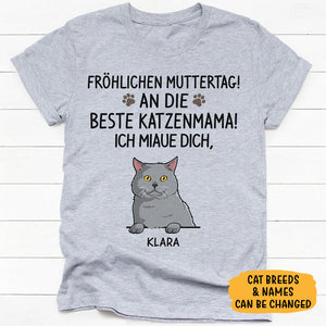 Fröhlichen Muttertag! An Die Beste Katzenmama! Ich Miaue Dich, German Custom Shirt, Personalisiertes Shirt für Katzenliebhaber, Personalisierte Geschenke