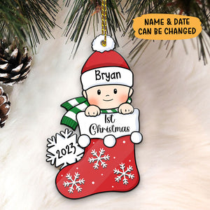 Baby's First Christmas, Stocking Ornament, Christmas Shaped Ornament, Custom Gift for Baby