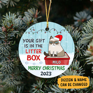 Your Gift In Litter Box, Personalized Circle Ornaments, Christmas Gift for Cat Lovers