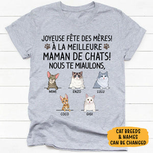 T Shirt Personnalisé Pas Cher, Joyeuse Fête Des Mères! À La Meilleure Maman De Chats, French Custom Shirt, Personnalisation Tee Shirt, Cadeau Personnalisé Femme