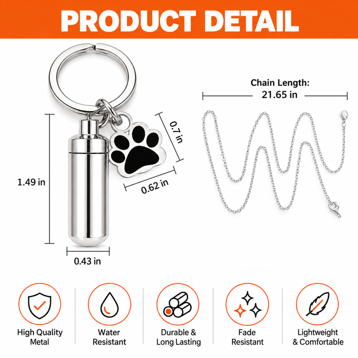 Personalized Dog Ashes Keepsake Keyring – Custom Pet Cremation Urn Memorial Keychain
