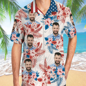 American Flag Hawaiian Pattern, Personalized Hawaiian Shirt, Custom Photo