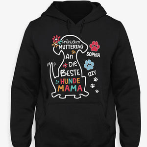 Fröhlichen Muttertag An Die Beste Hundemama, German Version Dark Color Custom T Shirt, Personalized Gifts for Dog Lovers, Individuelles Shirt Für Hundefreunde, Personalisierte Geschenke
