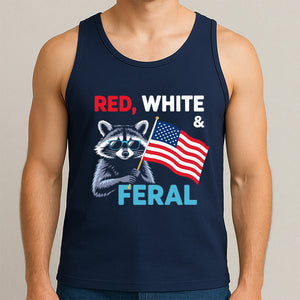 Red White And Feral Racoon Uncle Sam Clothing T-Shirt Tank Top, July 4th Shirt, Personalized T-Shirt Tank Top, Funny Shirt