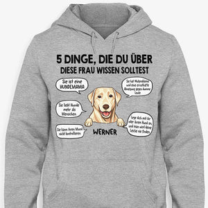5 Dinge, Die Du über Diese Frau Wissen Solltest, German Version Personalized Shirt, Custom Gifts For Dog Lovers, Individuelles Shirt Für Hundefreunde, Personalisierte Geschenke