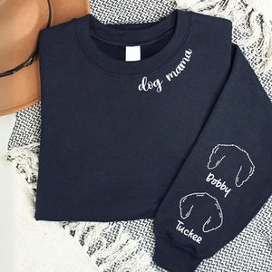 Dog Mom Dog Mum With Ears Outline, Personalized Sweatshirt With Sleeve Imprint, Custom Gifts For Dog Lovers