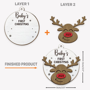 Baby First Christmas Deer, Christmas 2 Layers Wooden Ornament, Custom Gift For Baby