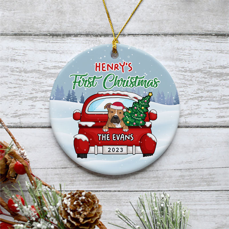 First Christmas Ornaments, Personalized Circle Ornaments, Custom Gift for Dog Lovers