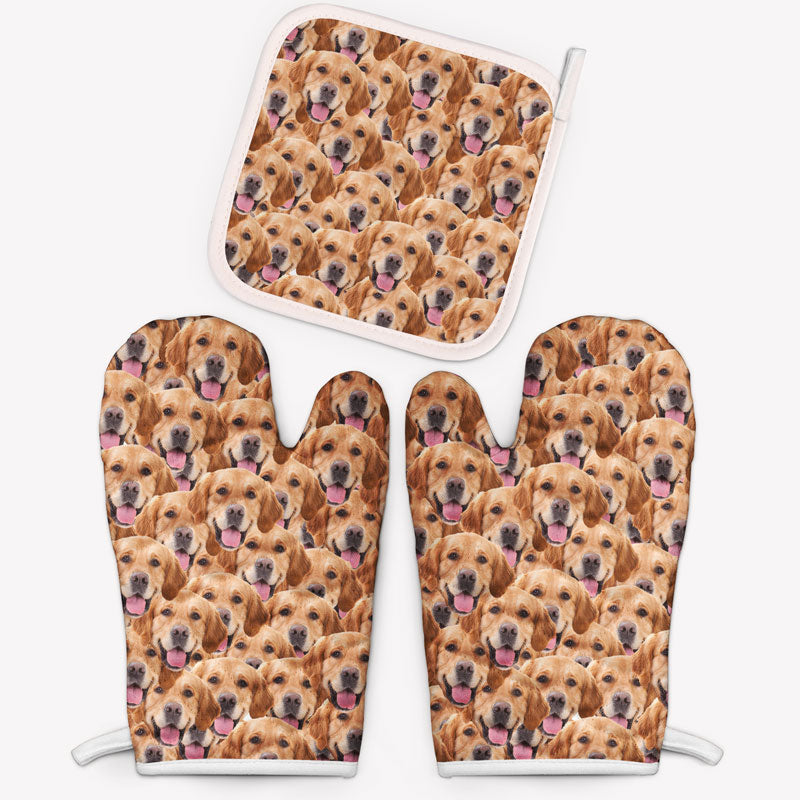 Multi Pet Face Portrait Oven Mitts, Personalized Oven Mitt, Custom Photo