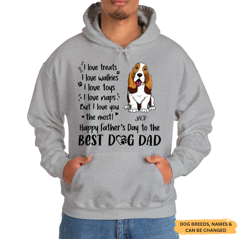 Personalized Dog Dad Shirt - I Love Treats I Love Walkies Gift From the Dog, Custom Dog Breed & Name