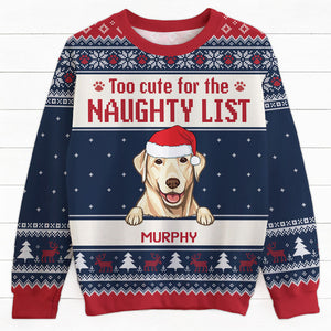 Too Cute For The Naughty List, Personalized All-Over-Print Sweatshirt, Gift For Dog Lovers