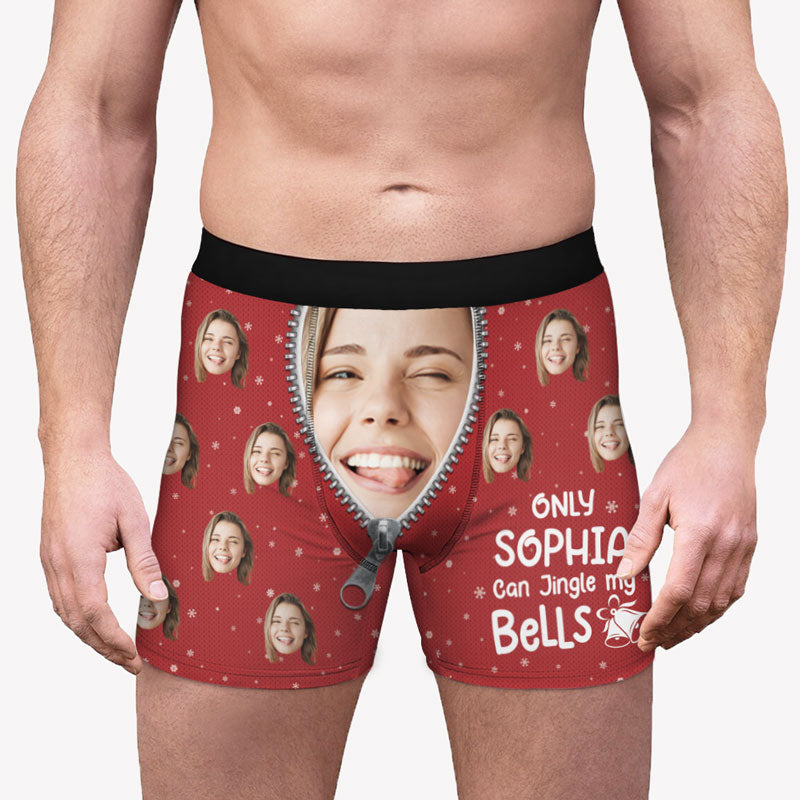 Only Wife Can Jingle My Bells, Personalized Boxer, Gift For Him, Custom Photo